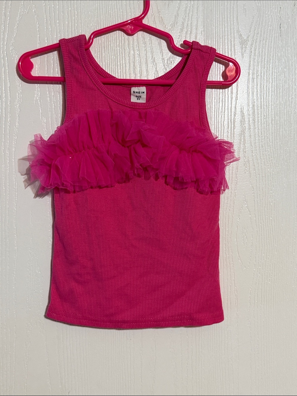 SHEIN Girls' Bright Pink Ruffle Tank Top